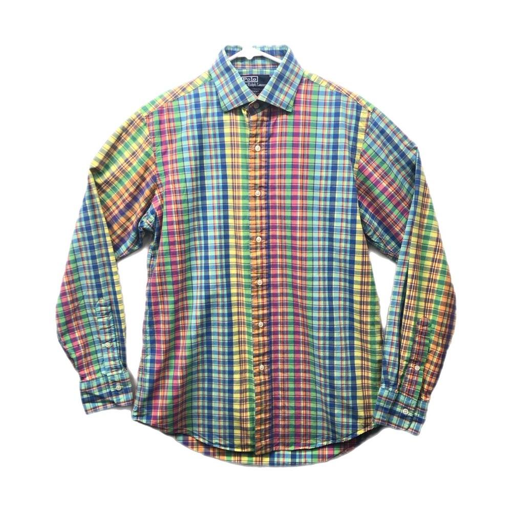 Polo Ralph Lauren Shirt Mens Custom Fit Regent Colorful Plaid Check Size M